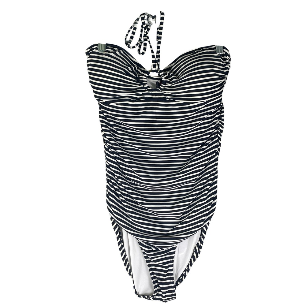 Beach Babe Australia One Piece Swimsuit Womens 8 Black White Striped Ruched